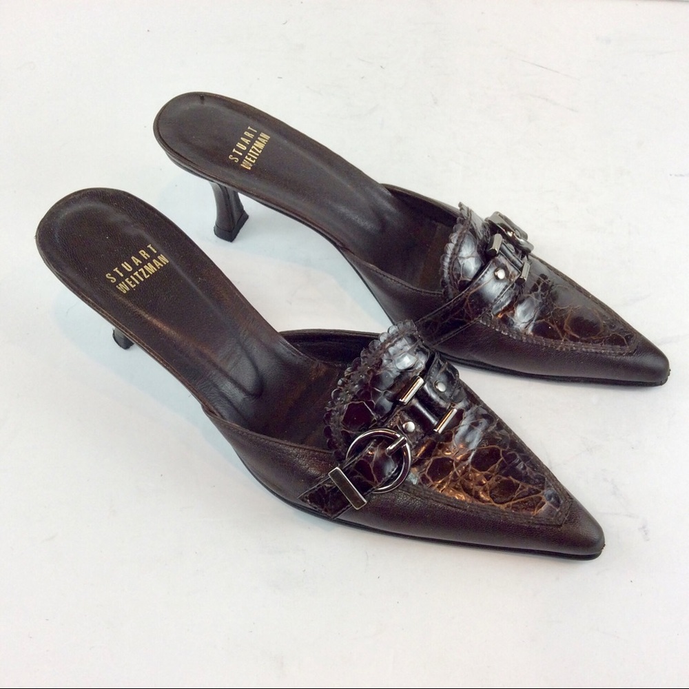 Stuart Weitzman Brown Leather Open Back Sandal